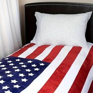 American Flag Print Fleece Throw Blanket -S